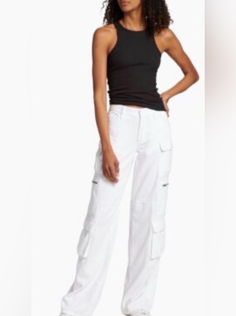 Alice and Olivia Women's White Cay Baggy Denim Cargo Pants Size 24